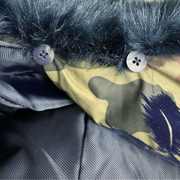 NWT Banana Republic Peacoat Jacket Olive Camo Navy Faux Fur Collar Size XSP New - Picture 12 of 16